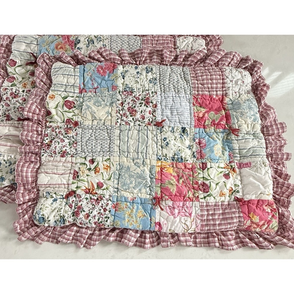 Pottery Barn Patchwork Kelcey Quilt Ruffle Standard 2 Shams Floral Cottagecore